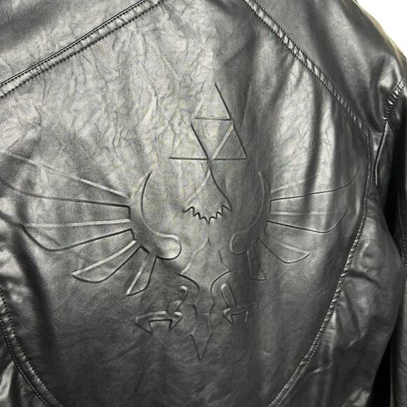 NINTENDO x ZELDA Hylian Royal Crest Faux Leather Biker Moto Jacket Black - Picture 5 of 9